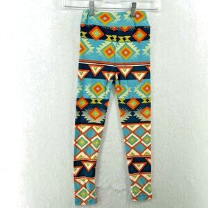 LuLaRoe Leggings Girls Sz L/XL Green Aztec Geometric Shape Elastic Waist Stretch